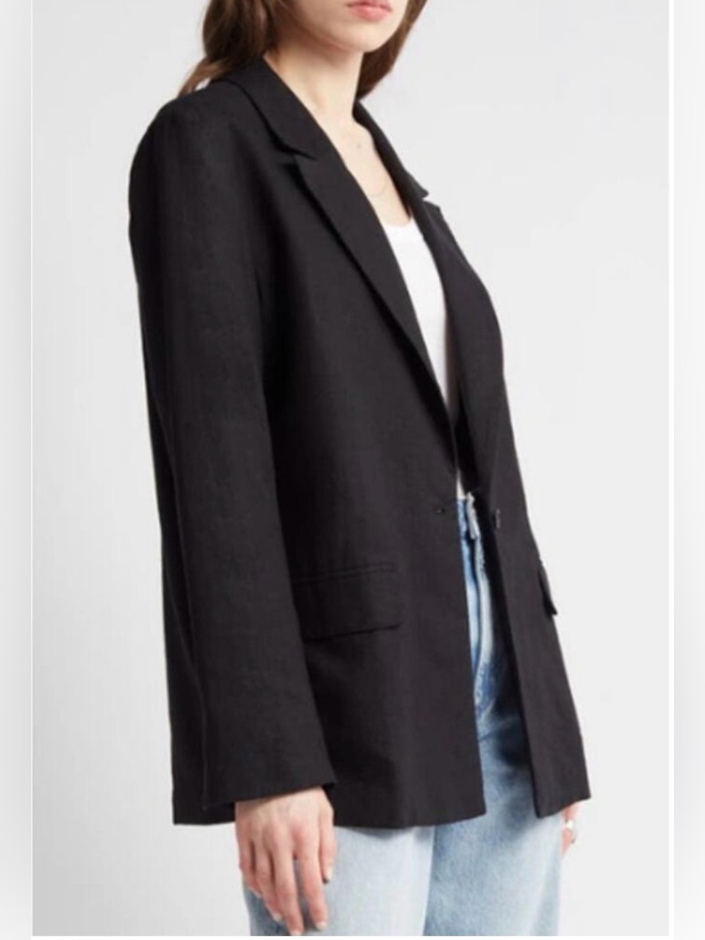 Treasure & Bond Linen Blend Blazer Womens Small Black